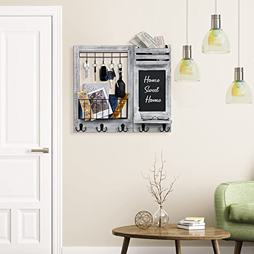 QILICZ Schlüsselbrett mit Ablage, Wandregal für Schlüsselregal Briefablage Zeitungsständer Schlüsselaufbewahrung und Kreidetafel - Briefhalter Schlüsselhalter,Wandgarderobe Vintage weiß
