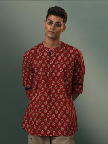 Shvaas By Vastramay Men's Ajrak Cotton Short Kurta - Image 3