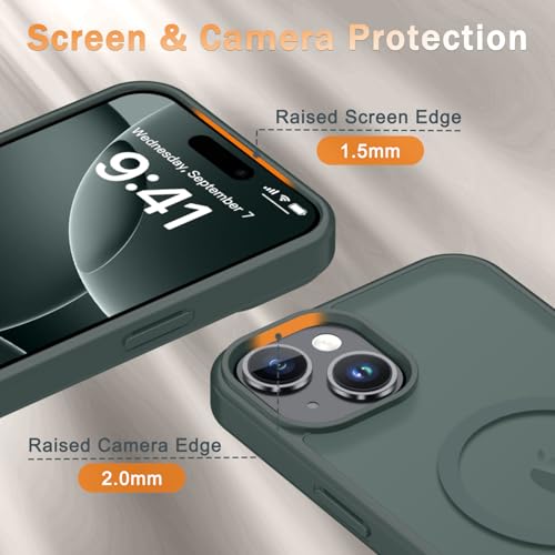 Image of YENAPOON for iPhone 15 Plus Case, iPhone 14 Plus Case, Matte Magnetic Phone Cover with 1 Screen Protector [Support for MagSafe] [Shockproof Military Grade Protection] Translucent Frosted Back, Gray