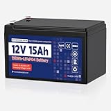 12V 15Ah Lithium LiFePO4 Battery,4000+ Deep Cycles & Maintenance-Free Battery for Scooter, Fish Finder,Solar System, Power Wheels, Lighting and More,Built-in 30A BMS