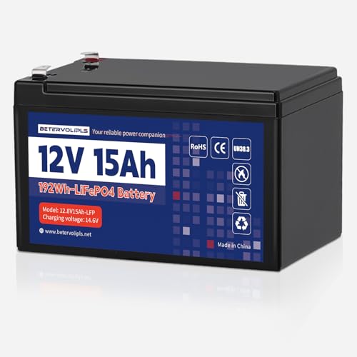 12V 15Ah Lithium LiFePO4 Battery,4000+ Deep Cycles & Maintenance-Free Battery for Scooter, Fish Finder,Solar System, Power Wheels, Lighting and More,Built-in 30A BMS