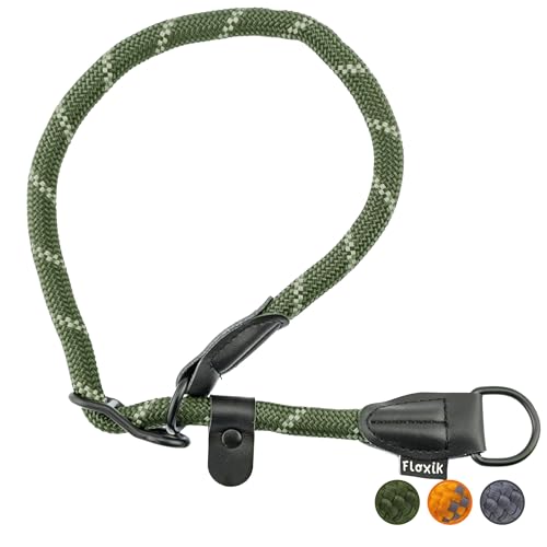 Floxik Retrieverhalsband grün | Robustes Dressurhalsband mit Zugstopp für mittelgroße und große Hunde, Halsumfang 30-60 cm, Ø 1,2 cm