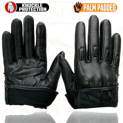 Image of Milwaukee Leather MG7521 Men's Black Leather Gel Padded Palm Motorcycle Hand Gloves W /Rubberized Protective Knuckle