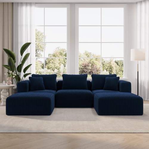 Image of Novilla 106 inch Modular Sectional Sofa, U Shape Cozy Sectional Couch, Modern Cloud Design with Smarts Coil Support, Boneless Sectional Couch for Living Room Apartment, No Assembly Required, Blue