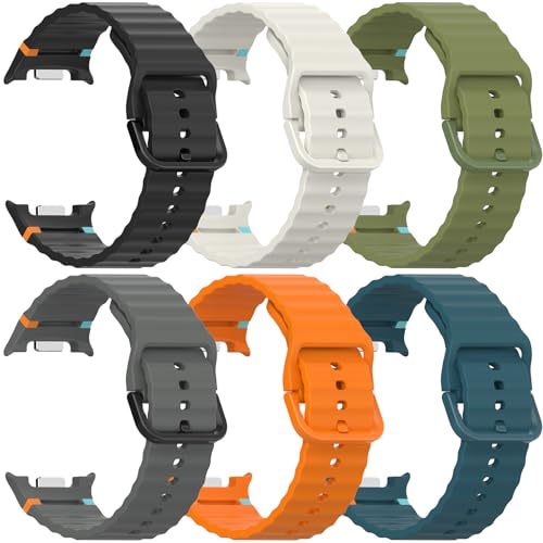 6 Pack Sport Bands Compatible with Samsung Galaxy Watch 8/8 Classic Band 40mm 44mm 46mm (2025), No Gap Soft Silicone Waterproof Strap for Galaxy Watch8 / 8 Classic Band for Men Women with Rugged Metal - image 2