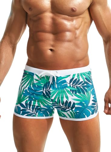 MIZOK Mens Quick Dry Square Leg Swim Shorts Boxer Brief Beach Swimsuit Trunk