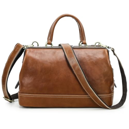 Image of CONTACTS Doctor Bag Purse for Women Luxury Leather Handbag with Lock Shoulder Bag Vintage Top Handle Bag