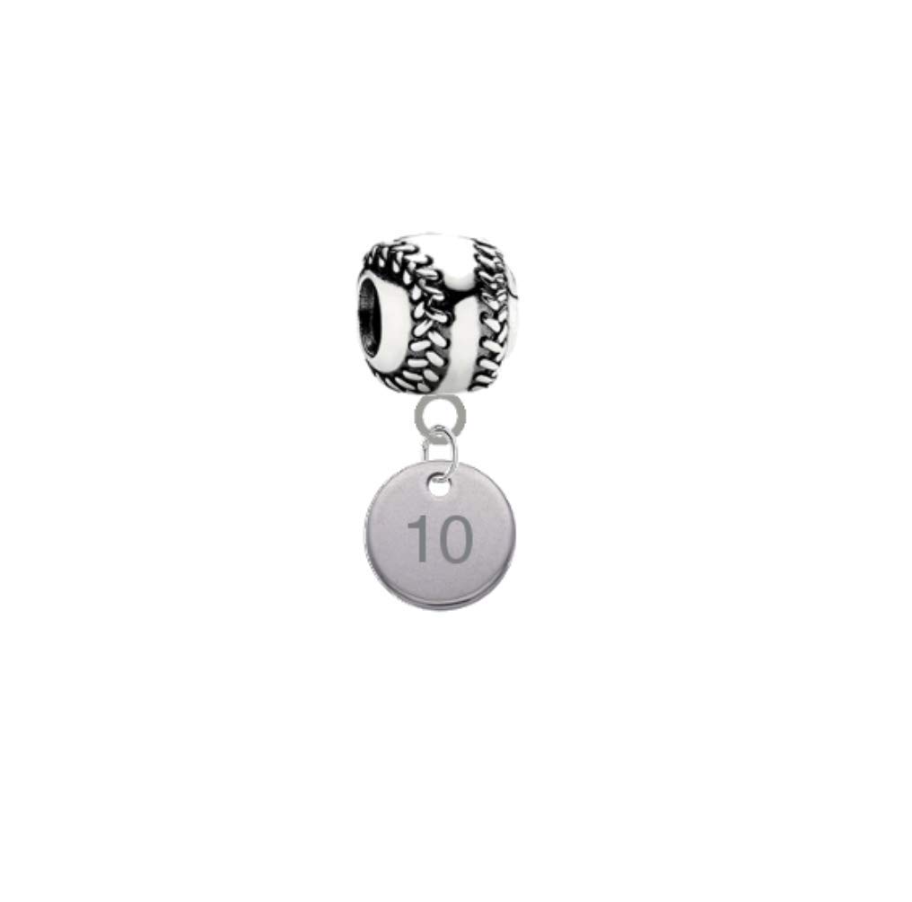 Player Number Baseball Softball 3D Universal European Bracelet Charm (10)
