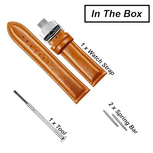 Image of DBLACK ''BUZZ'' Premium Leather Watch Strap with Butterfly Lock, Minimalist Glossy Finish Watch Belt / / For 20mm, 22mm, or 24mm Watch Band (Choose Your Size & Color)