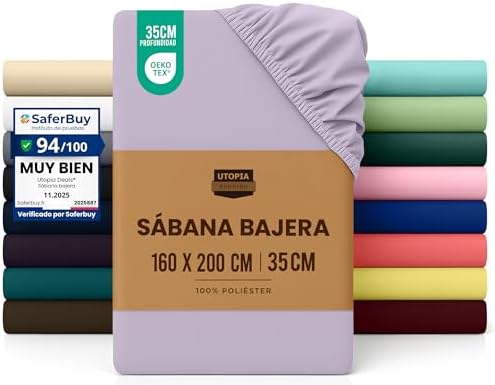 Utopia Bedding Sabana Bajera 160x200 - Lavanda - Certificado Oeko...