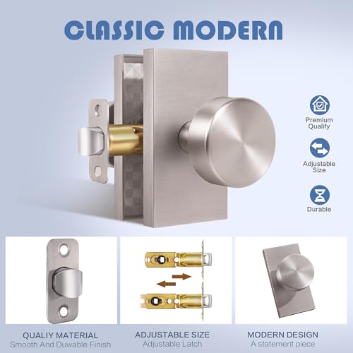 Newlaking Brushed Nickel Zinc Alloy Dummy Door Knob, Round Non-Locking Knob with Rectangular Backplate for Closet Bifold Barn Doors, 4 Pack by Newlaking - Image 5