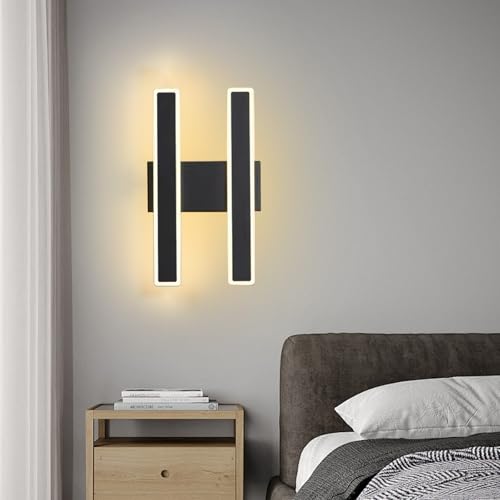 Apliques de Pared Interior LED con Mando Distancia Lámpara Regulable Negra 46cm 6