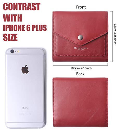 Small Leather Wallet for Women, RFID Blocking Women's Credit Card Holder Mini Bifold Pocket Purse (Nappa Red) - Thumbnail 3