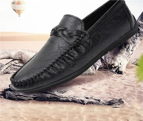 Mens Loafers PU Stitching Details Round Toe Woven Grain Flexible Resistant Lightweight Flat Heel Comfortable Driving Classic Slip On4