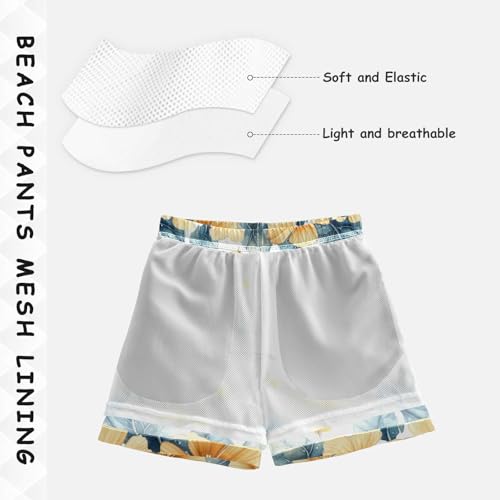 Pigsaly Boys' Swim Board Shorts Sea Stingray Yellow Flowers Boy's Swim Trunks Kids Swimwear S4