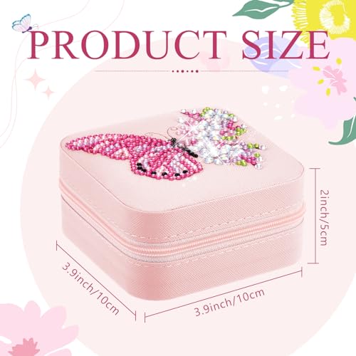 Image of Hinly 2 Pcs Portable Diamond Painting Jewelry Storage Box DIY Diamond Art Accessories PU Leather Jewelry Ring Organizer Case Travel Jewelry Organizer(Butterfly and Flower,Bright Color)