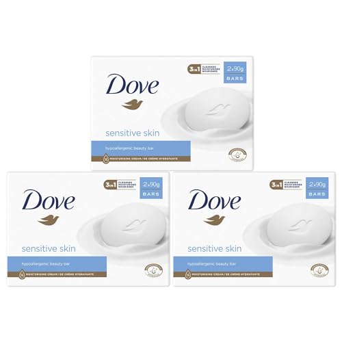 Dove Hypoallergenic Beauty Cream Bar 3 in-1 Cleanses Moisturises and Nourishes Sulphate-Free Bath Soap for Soft and Smooth Skin Specially Made for Sensitive Skin 2x90g 3 Pack