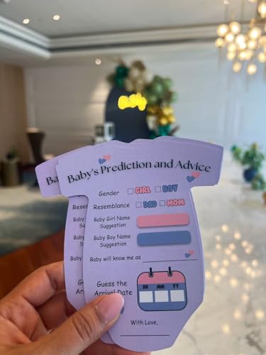 Image of Pack of 20, Baby Shower Decoration Items Gift Cards for Games Wishes Name Suggestion cards, Shape Cut, 5 X 4.5 Inches, Purple