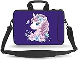 MeeNY Housse de transport avec poignée pour accessoires pour ordinateurs portables/notebook/ebooks/tablettes pour enfants de 14" à 15" Motif licorne violette