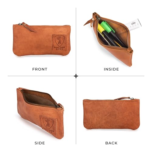 BERLINER BAGS Vintage Leather Pencil Case, Pen Pouch for Work and University, for Men and Women