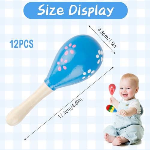 12 Stück Maracas aus Holz, Hölzerne Maracas für Kinder, Holzrassel Baby Musikinstrument, farbig Mini Maraca Shaker Kinder, Naturholz Maracas Klapper für Ostern Osterfest Easter Party
