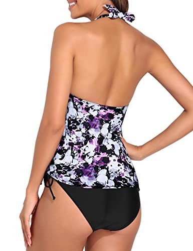 Coastal Rose Tankini Bathing Suits For Women Drawstring Tankini Top With Bikini Bottom Two Piece Swimsuits Us10 Purple Floral #TOP3