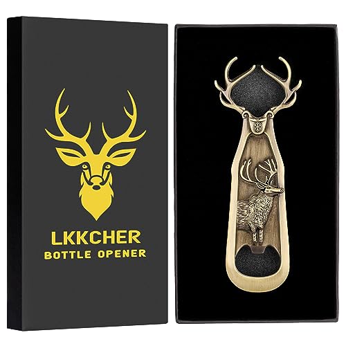 LKKCHER Décapsuleur de Bois de Cerf - Cadeau Personnalisé pour Femme et Homme, Anniversaire et Noël, Chasseur et Fans de Cerf