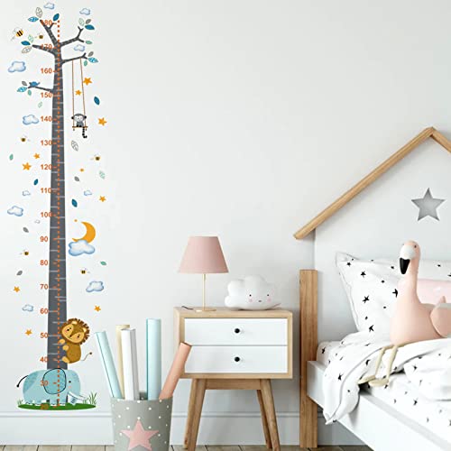 Height Measurement Growth Chart Wall Stickers, Cartoon Animals Monkey Elephant Height Measure Decals, Moon Hanging Ruler Decor, Removable Height Tree Diy Art Murals For Kids Bedroom Baby Nursery #TOP4