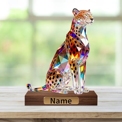 Estatua de cristal 2D personalizada con figura de leopardo miniatura 2