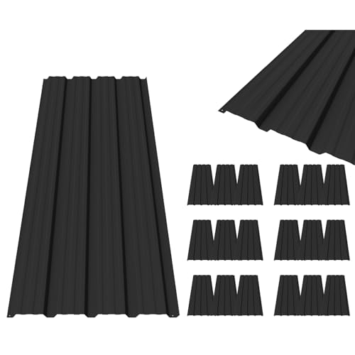 Image of BIRCHTREE 18x Roof Sheets Steel 1290x450mm Corrugated Metal Roofing Panels for Shed Garage Carport Greenhouse, Weather Resistant Roofing Black