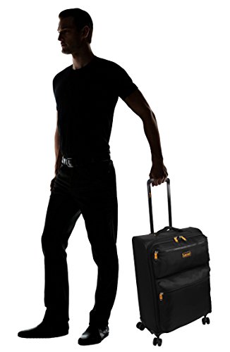 Lucas Designer Luggage Collection - Expandable 24 Inch Softside Bag - Durable Mid-Sized Ultra Lightweight Checked Suitcase With 8-Rolling Spinner Wheels (Black) #TOP6