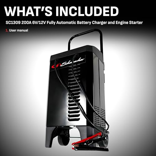 Schumacher Electric Wheeled Automatic 6A Car Battery Charger and 200A Engine Starter, 6-in-1 Solution, Maintainer, 40A Boost, for 6V/12V Power Sport, Automotive, and Marine Batteries, SC1309