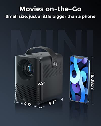 Pokitter - Mini Projector Native 1080P, 4K Supported Portable Projector Netflix-Licensed, Android Tv 10.0 Movie Projector With 9000Lumens, 2.4/5G Wifi, 4D Keystone Correction, Google Assistant #TOP3