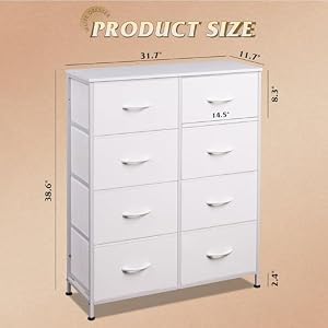 WLIVE 8 Drawer White Fabric Dresser for Bedroom, Tall Storage Tower — photo 3 of 6