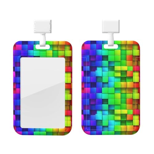 レインボー カラー チェック柄 定期入れメンズレディース Id カードホルダー 縦型かわいいネックストラップホルダー リール付きクリップストケース