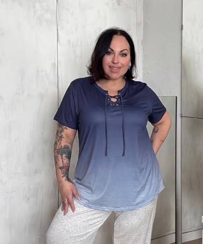 Image of CARCOS Womens Plus Size Tops Short Sleeve Shirts V Neck Tunic Floral /Tie Dye /Solid Summer Tees XL-5X