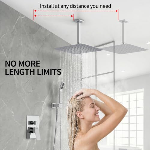 Image of SR SUN RISE 12 Inch Ceiling Mount Rain Shower System,Polished Chrome