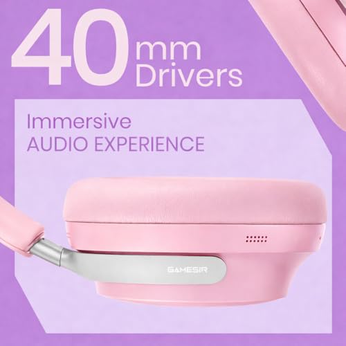 Image of GameSir Bass Wireless Headphones with Bluetooth 5.3, 40mm Drivers, Deep Bass Stereo Sound, Over-Ear Noise Isolation Headset with LED Light, Built-in Mic for PC, Mobile & Laptop (Pink)