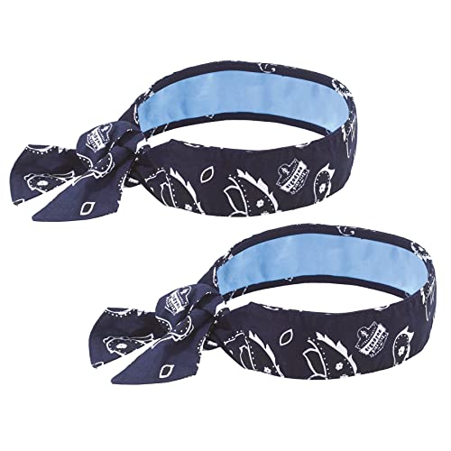 Image of Ergodyne Chill Its Cooling Bandana, Lined with Evaporative PVA Material for Fast Cooling Relief, Tie for Adjustable Fit, Navy Western, 2-Pack