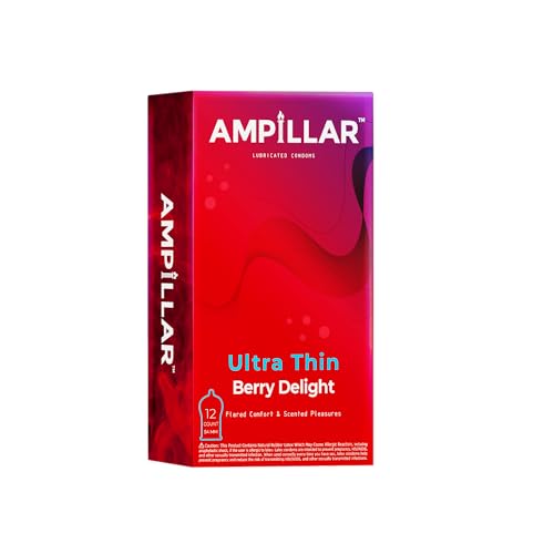 AMPILLAR Condoms Ultra Thin Berry Delight Natural Feel Berry Scented Flared Comfort Lubricated Condoms - 12 Count