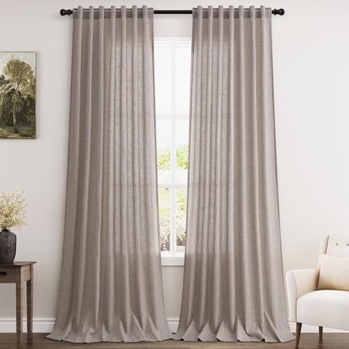 Image of Nanspring Brownish Grey Linen Curtains for Living Room 105 Inches Long Back Tab Light Filtering Semi Sheer Curtain Modern Farmhouse Decor for Bedroom Office Luxury Textured Drapes 52x105, 2 Panels