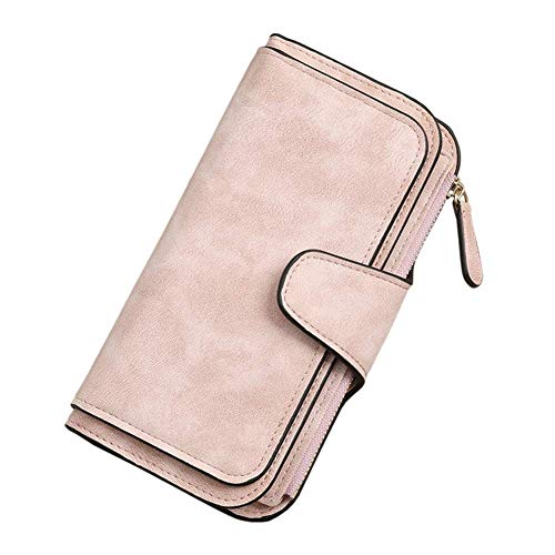 Jeromkewin Mujer Carteras Monedero Retro Glamurosa Múltiple Ranuras PU Largo Diseño para Tarjetas Dinero - Rosa, 1 pcs Cover