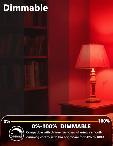 Image of 630nm Red Light Bulbs for Sleep Dimmable, 100% Blue Light Blocking A15 Red LED Dim Bulbs Bedroom Night Light for Party Decoration, Porch, Holiday Lighting etc Home Bulb E26 Base 5W 4Pack
