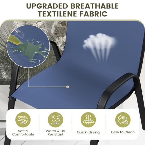 Image of UDPATIO Patio Chairs Set of 4, Stackable Outdoor Dining Chairs with High Back, Breathable Textilene Fabric Outdoor Chair All Weather, for Garden, Backyard (Blue)