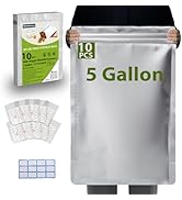 10pcs 5 Gallon Mylar Bags for Food Storage with Oxygen Absorbers 2500cc and Labels, Extra Thick 1...