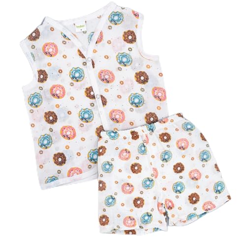 Image of BAYBEE 100% Muslin Cotton New Born Baby Clothes for Kids | Sleeveless Summer Wear with Soft & Breathable | Shirt and Shorts Set | Jablas for Baby Girl Boy Dress