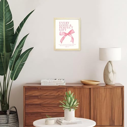 Image of LARTSFRO Coquette Pink Bow Wall Art Decor Posters, Pink Bow Room Bedroom Bathroom Dorm Wall Art Decor Aesthetic for College Teen Girls Gifts, Inspirational Bible Verses Bow Wall Decor, 10x8 Inch Set of 4 Pcs Bow Pictures (WOOD-GRAIN FRAMED)