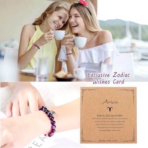 Zodiac Bracelet for Women Girls, Zodiac Bracelet Gifts for Women Birthday Valentine Christmas End of Year, Natural Stone Horoscope Beaded Bracelet Healing Zodiac Bracelet Gifts for Women Girls4