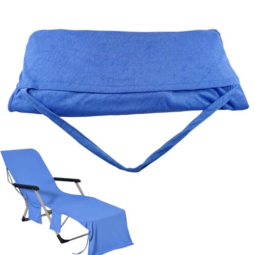 Genérico Sun Lounger Towel in Bag with Pockets Storage, Lounge Chair Towel Cover, Beach Towelwith Pockets for Lounger, Sunbathing, Patio, Garden, Swimming Pool & Courtyard (Blue-A)