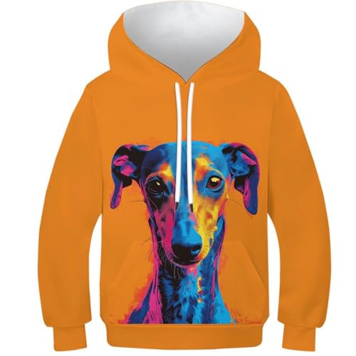Sweat à capuche enfant Lévrier sweat-shirt 8-10Y poches à cordon motif imprimé 3D chiot